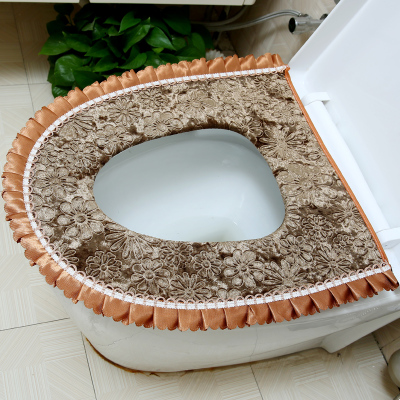 Luxus Samt Spitze Zwei-stück Wc Sitz Abdeckung einstellen Winter Warme Wasserdichte Schlecht Wc matt WC Töpfchen matt SWZ053: Kaffee 1 Stücke