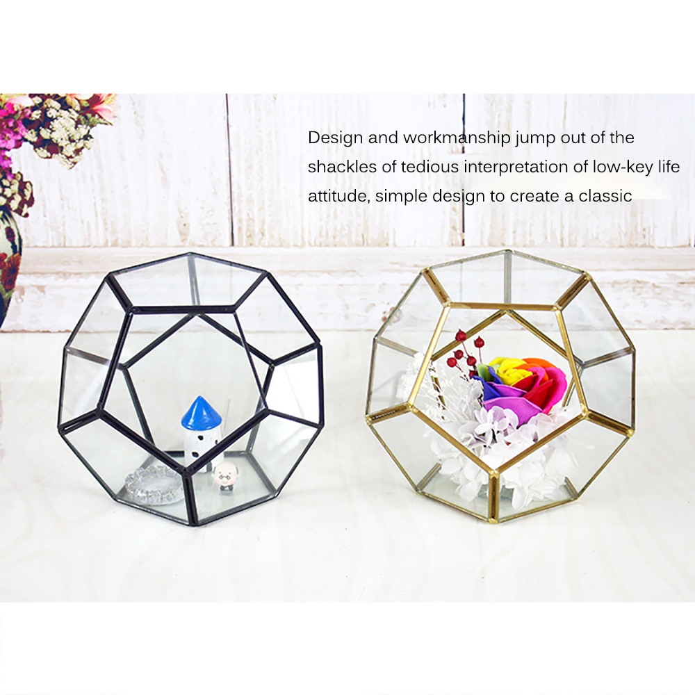 Terrario geométrico de cristal negro para decoración de ventana, Terrario de pentagón, alféizar, maceta de flores, maceta de balcón, caja de exhibición artesanal,