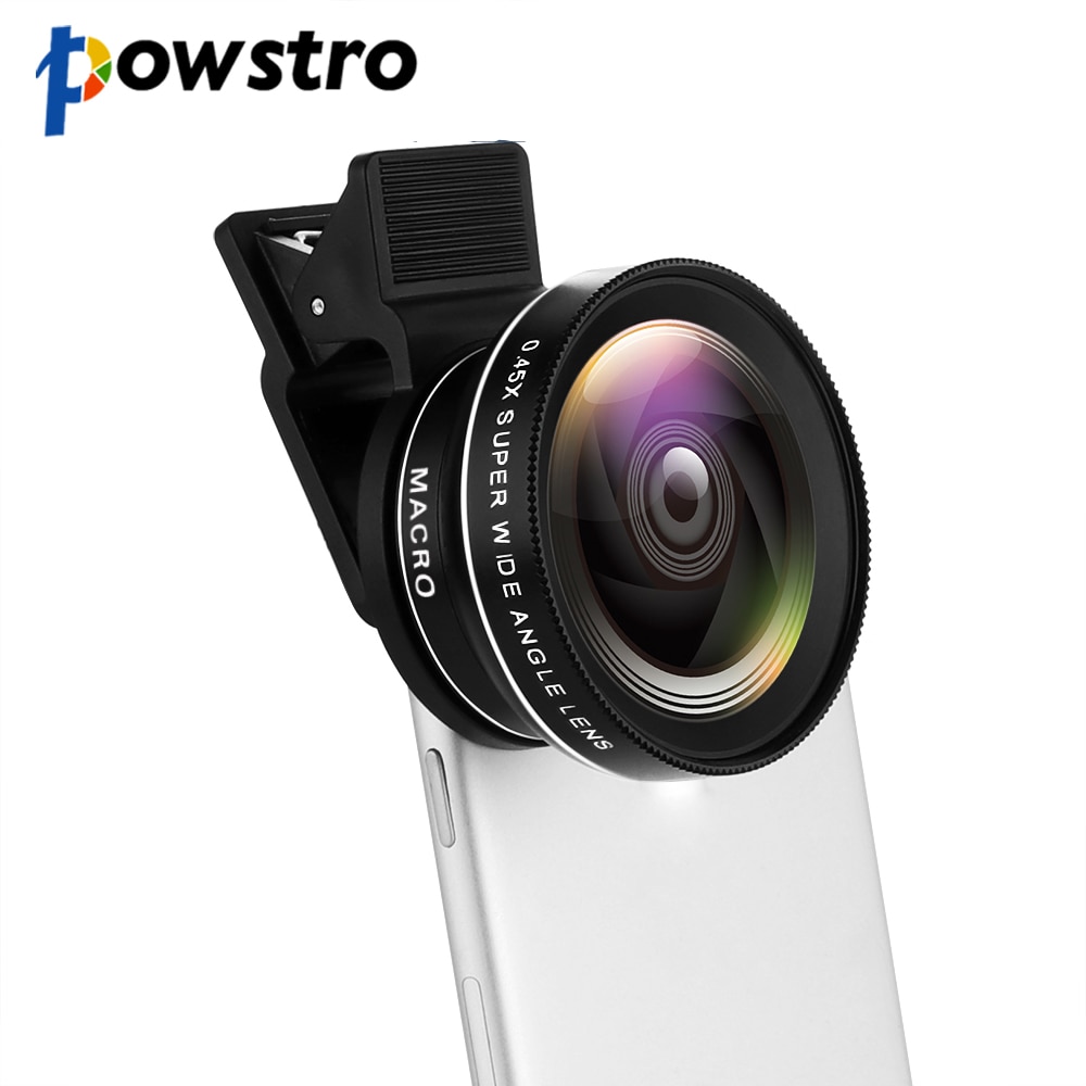 Powstro-lente de cámara para teléfono 2 en 1, lente Macro HD 37MM 0,45x 49UV Super gran angular + 12,5x para la mayoría de las tabletas inteligentes