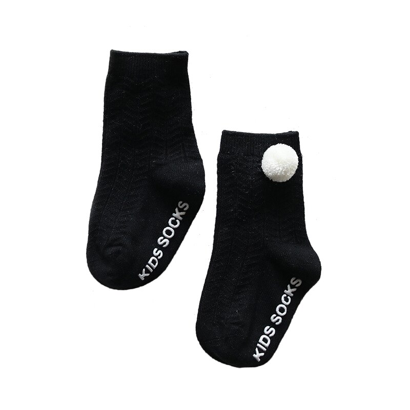 Baby Sokken Met Pompom Voor Meisjes Enkellange Herfst Winter 0-4 Jaar 1 Paar Voor Baby: Black baby socks / 9m