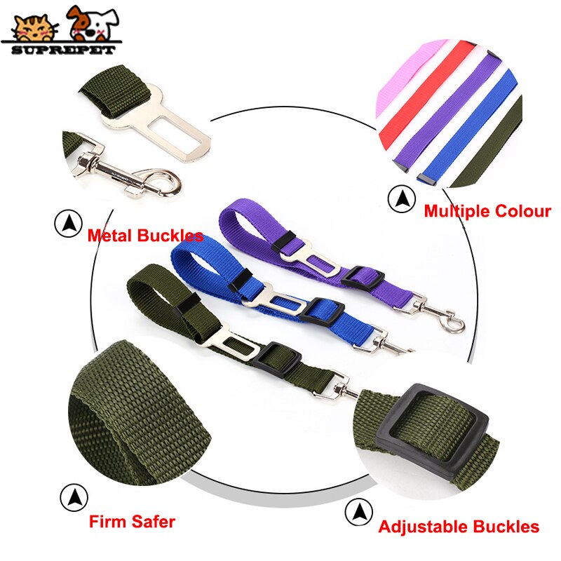 Suprepet Pet Dog Seat Belt Nylon Autogordel Voor Hond Veiligheid Hond Riem In Auto 65 Cm Verstelbare Puppy kraag Leash Halsband