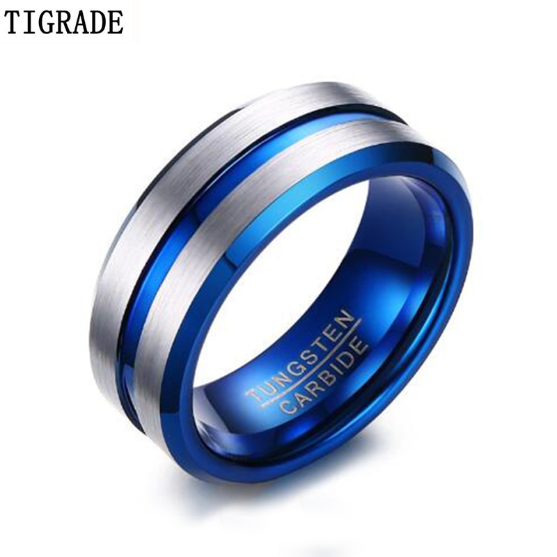 Tigrade wolfraamcarbide ring heren dames unisex zilverkleur blauwe lijn trouwringen koolstofvezel groef ring merk
