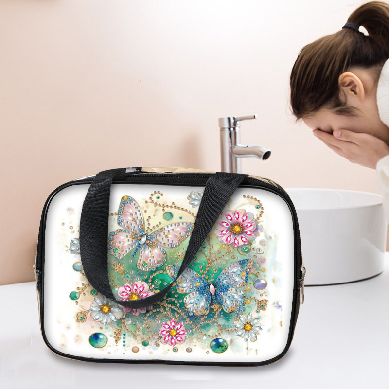 Bolsas de mano con pintura de diamantes y flores DIY para mujer, bolsas de cosméticos de PVC para viaje, bolso transparente para de uso diario, 1 ud.