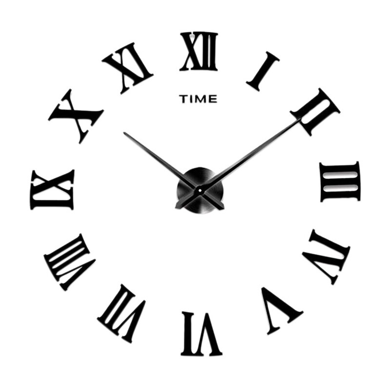 Large DIY Wall Clock Kit, 3D Quartz Clocks with Mirror Roman Number for Home Living Bedroom Office Decor: black