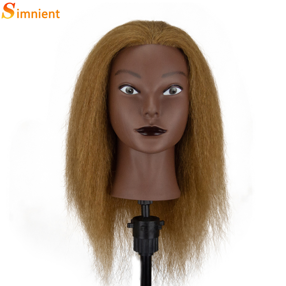 Cabezas de Maniquí Afro para trenzar muñecas de pelo Maniquí, modelo de peluquería de entrenamiento humano Real, Kit de peluquería Natural para mujeres, pelucas: Marrón medio