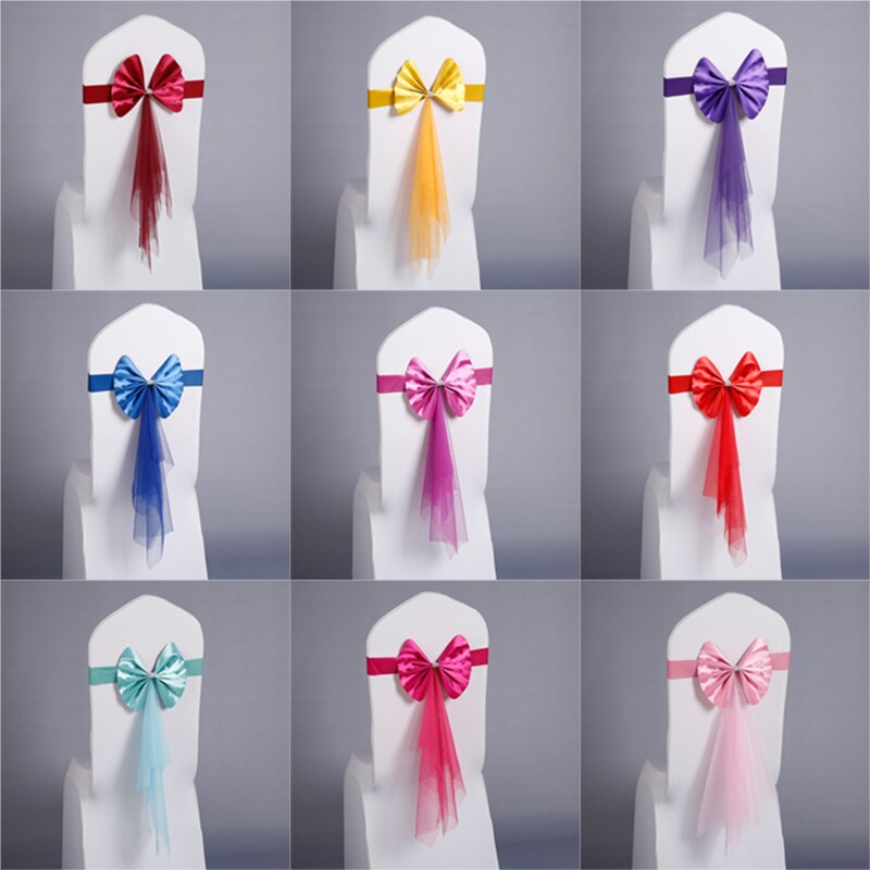 20pcs/set Organza PU leather Chair Sashes Wedding Chair Knot Cover Decoration Chairs Bow band Belt Ties For Weddings Banquet