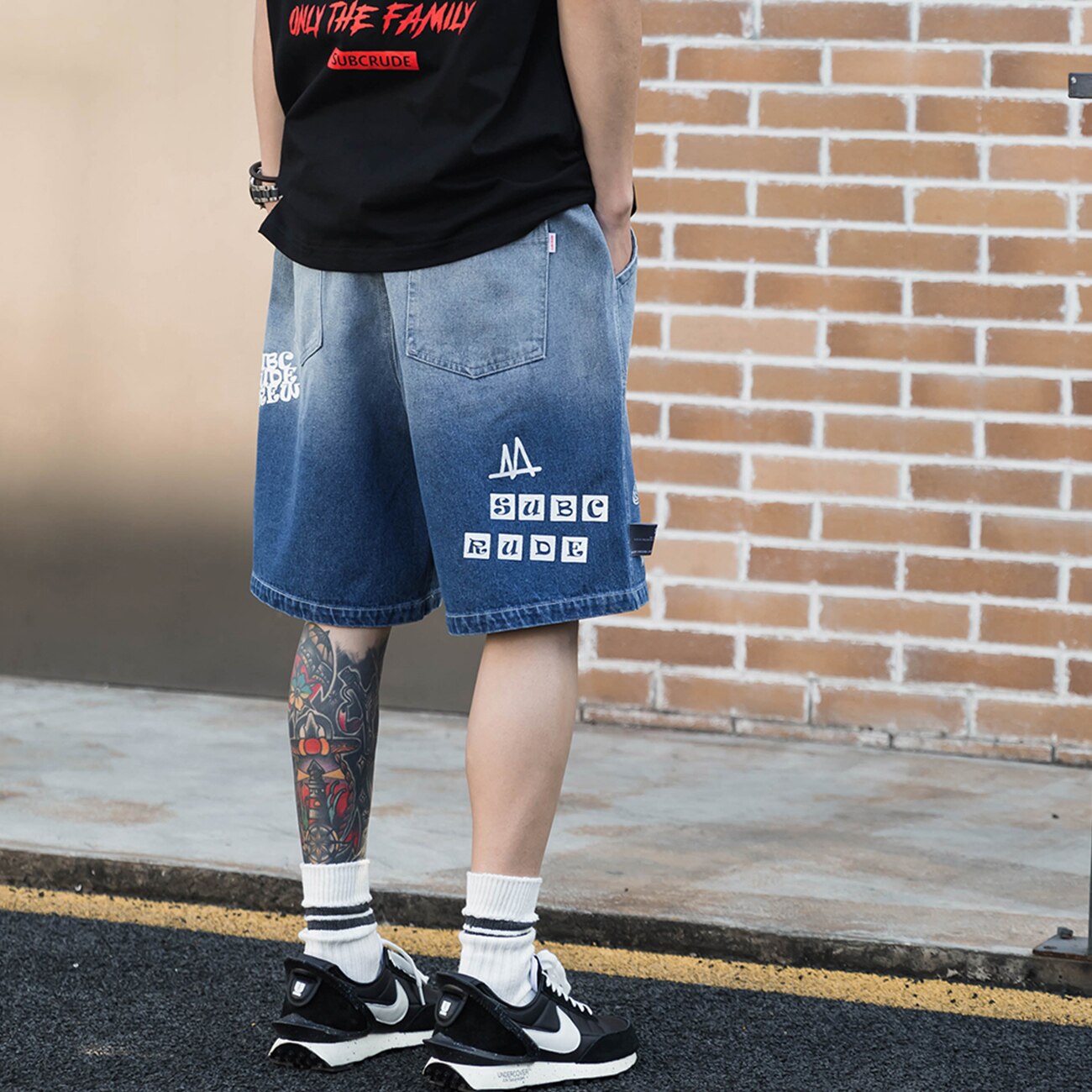 Summer Short Men Denim Jeans Streetwear Hip Hop Graffiti UFO Space Tie Dye Short Pants Harajuku Loose Jeans Shorts Summer