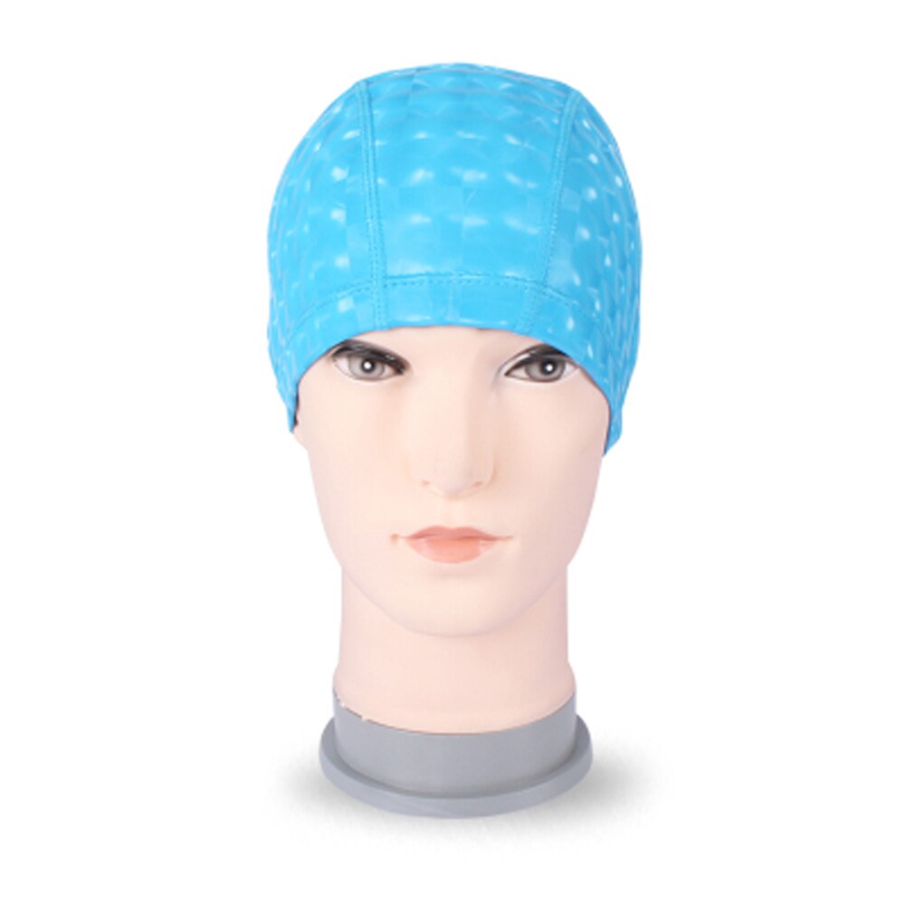 Mannen &amp; Vrouwen Gratis grootte Elastische Waterdichte PU Badmuts Stof Beschermen Oren Lange Haar Sport Zwemmen Zwembad Hoed Duiken badmuts: Lake Blue