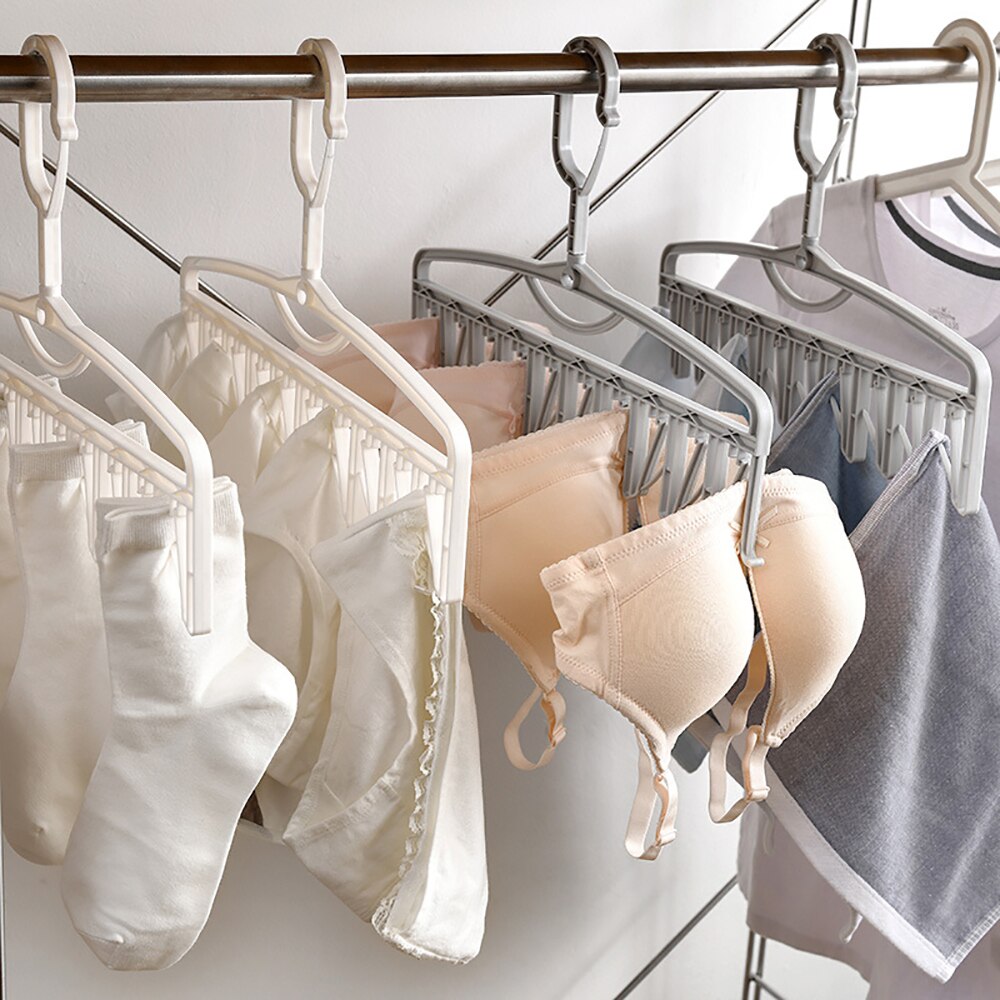 4 stuks magische sokkenhangers, ruimtebesparende hangers, kledingorganizer, droogrekken, draaibaar, winddicht rek met 10 clips