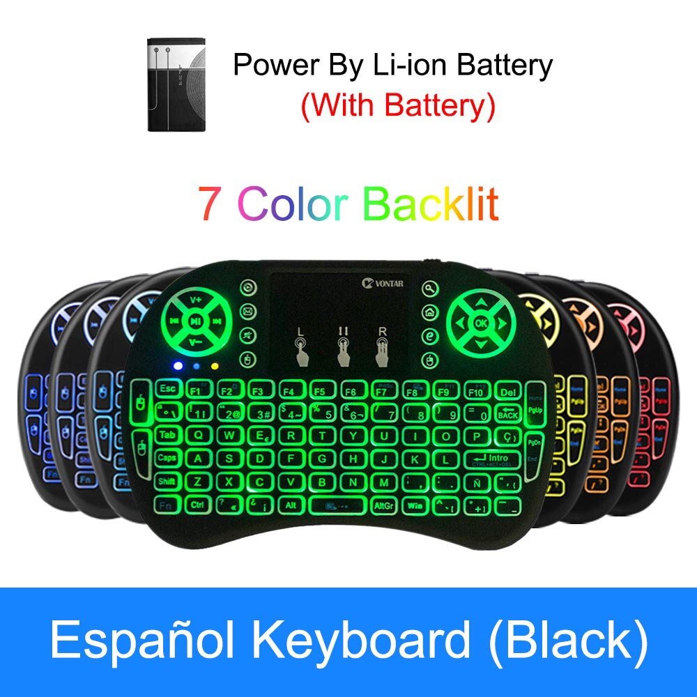 Vontar Backlight I8 Engels Russisch Spaans 2.4 Ghz Wireless Keyboard Air Mouse Touchpad Backlit Voor Android Tv Box Mini Pc: backlit Spanish keyb