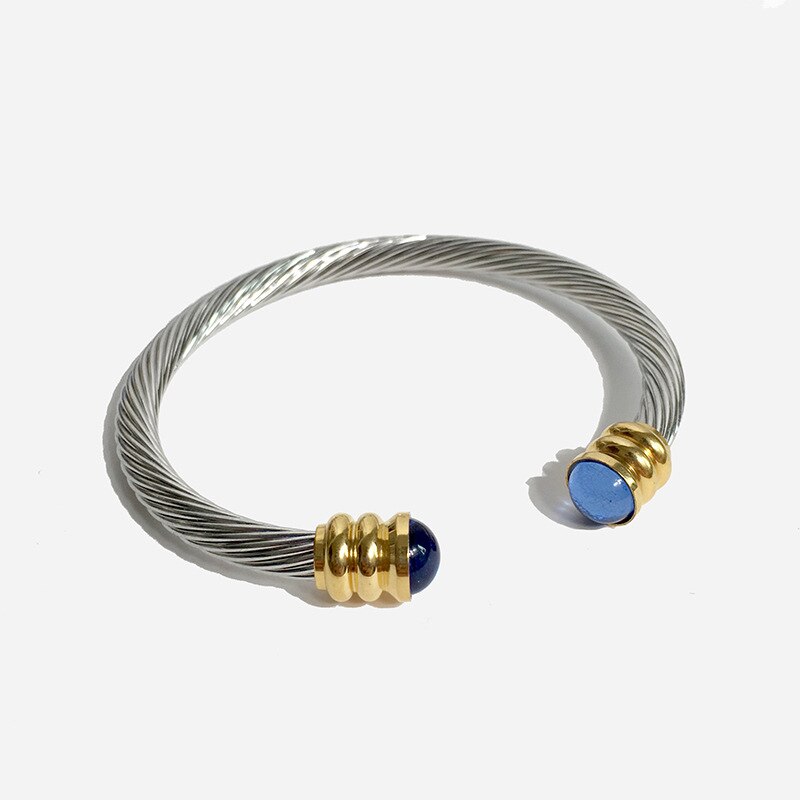 Stainless Steel Bracelets Bangles Jewelry Silver Gold Plated Crystal Cuff Bangle Bracelet Wrist Bracelet Jewelry for Women: Silver Gold Blue