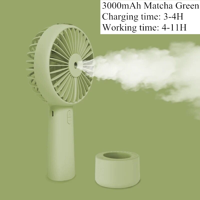 Battery Portable Water Spray Mist Fan Electric USB Rechargeable Handheld Mini Fan Cooling Air Conditioner Humidifier for Outdoor: 3000mah matcha green