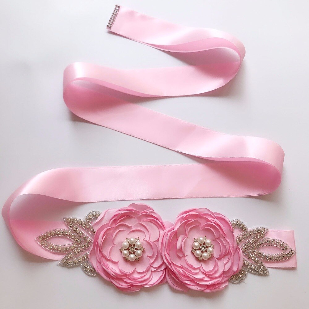 Vintage sidenband 270cm långa bälten stora blommor glänsande löv strass kvinna skärp bälten bröllop brudtillbehör