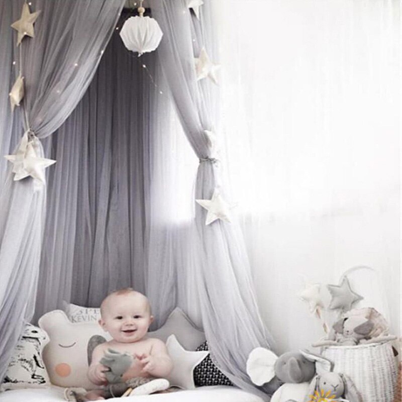 Børneseng myggenet hængende telt baldakin sengetæppe net gardiner baldakin børn kuppeltelt hjemindretning baby værelse dekoration: Lysegrå baldakin