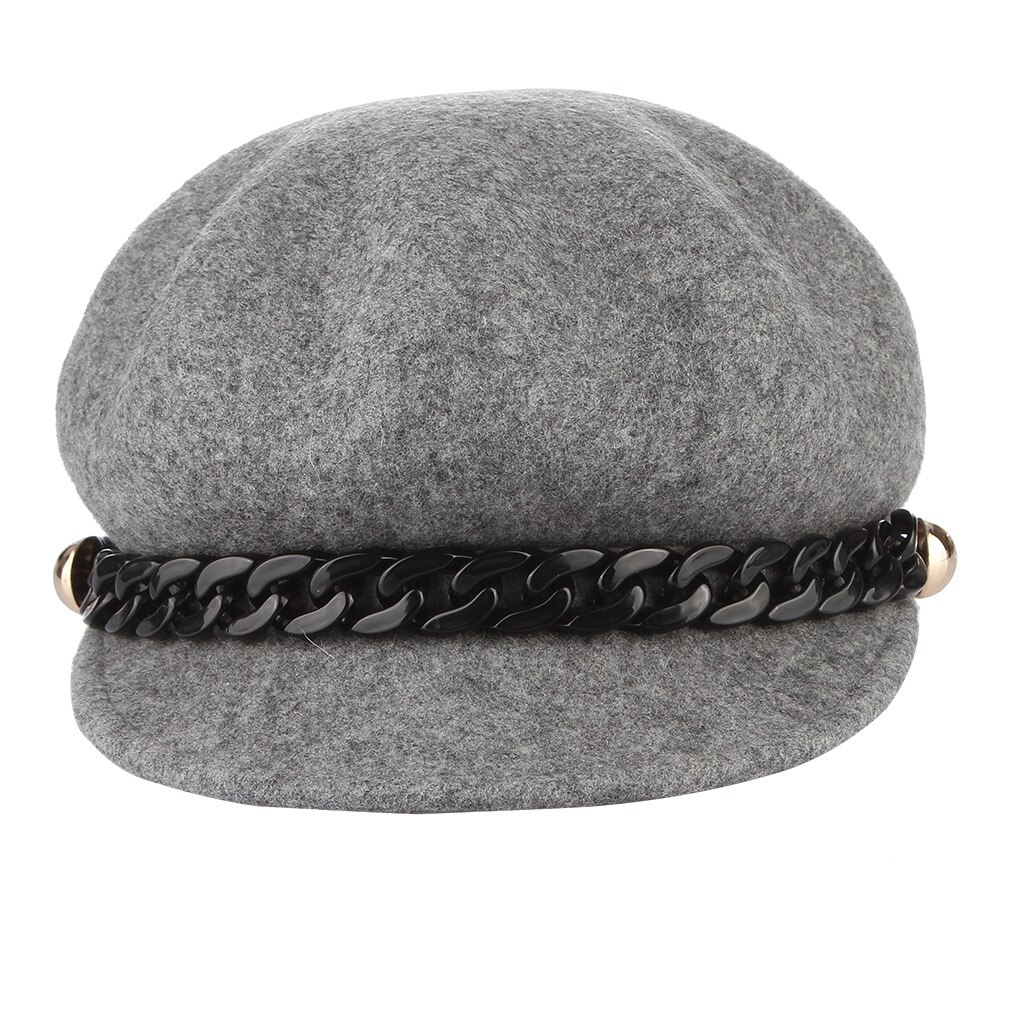 Herbst Winter Neue frauen Octogonal Hut Dame Kette Wolle Kappe Weibliche Reine Farbe Casual Britischen Retro Allgleiches Hüte h7217