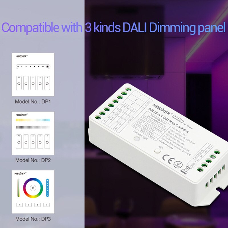 MiBOXER DC12V-24V DALI 5 IN 1 LED strip Controller DL5 15A dimmer for single color/CCT/RGB/RGBW/RGB+CCT led strip light