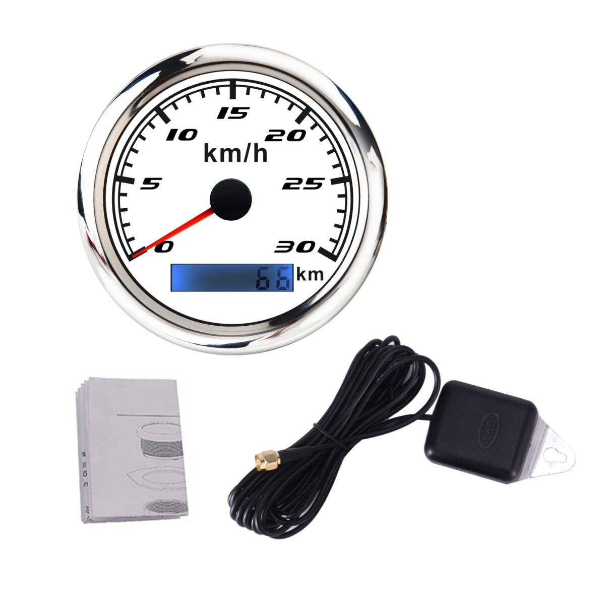85mm gps speedometer digital måler 30 60 120 200 kmh kilometerteller til marinebåtbil atv lastebil rød bakgrunnsbelysning med gps antenne: 0-30 kmh 001
