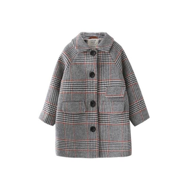 Abrigo de niña para niños invierno nueva Houndstooth abrigo de lana para niñas adolescentes chaqueta de otoño cálido abrigo largo Trench a prueba de viento: 5 años