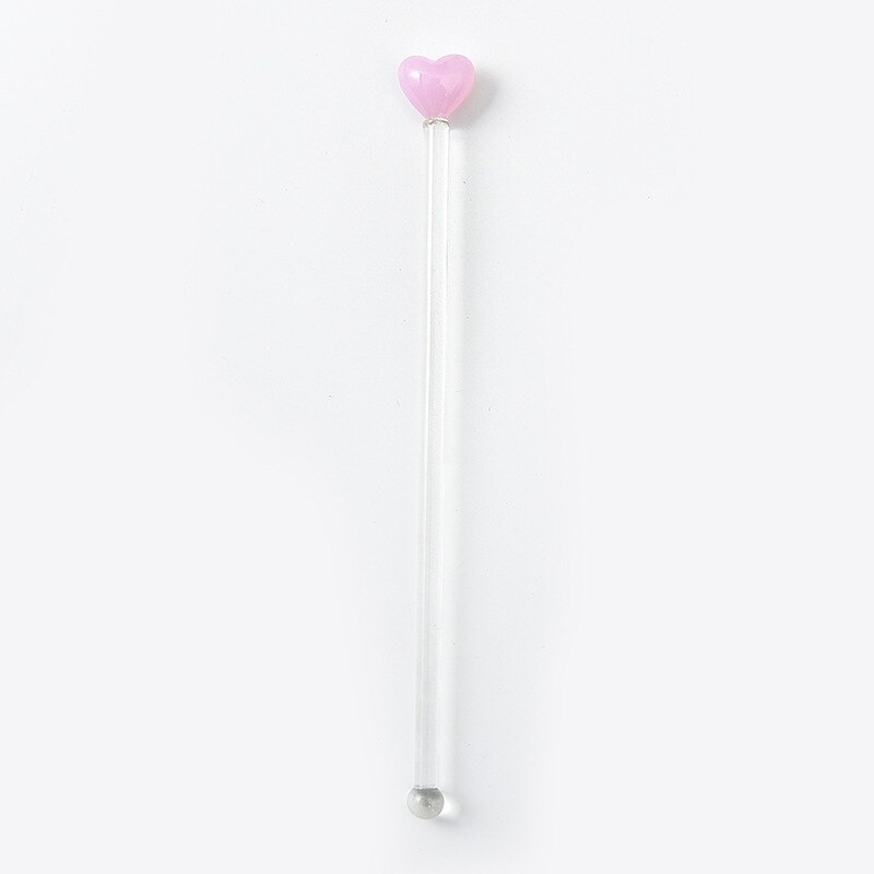 Cocktail Mixed-drink Stirring Stick Love Painted Glass Stirring Stick Cute Long Handle Juice Coffee Extension Spoon: pink