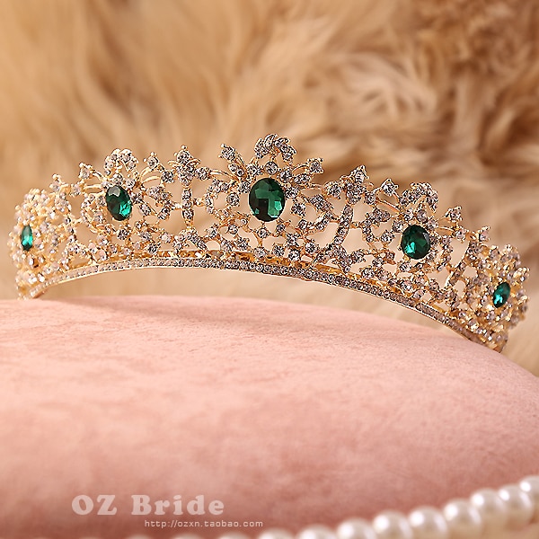 flaw green rhinestone golden crown bridal tiara female crown wedding hair accessories