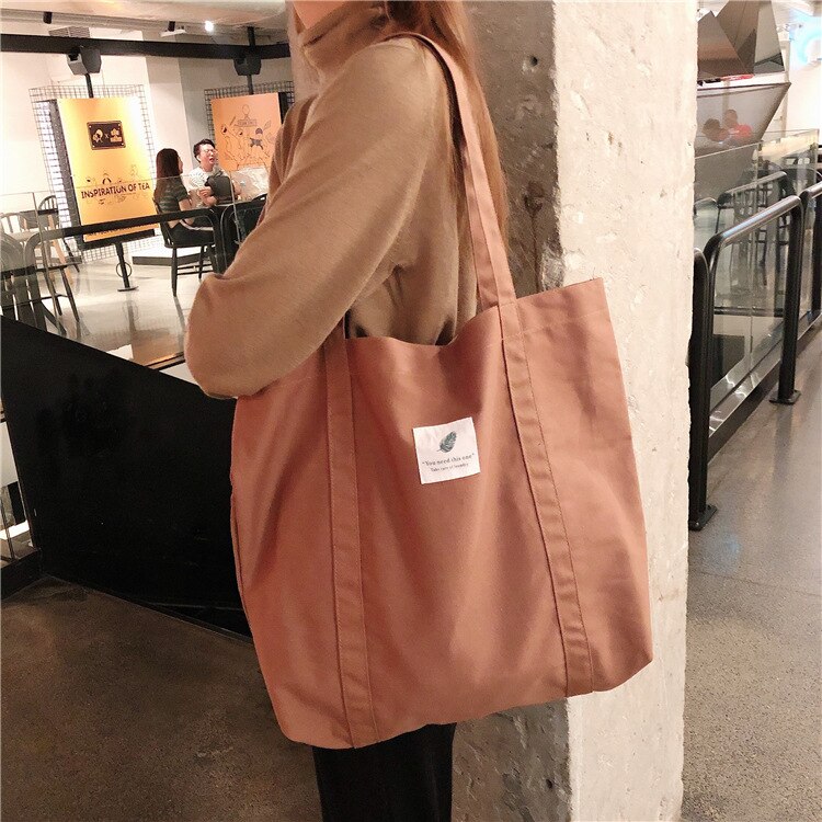 Literature And Art Retro Women's Canvas Shoulder Bag Solid Color Simple Large-Capacity School Bag Outing Lightweight Messenger B: coffee