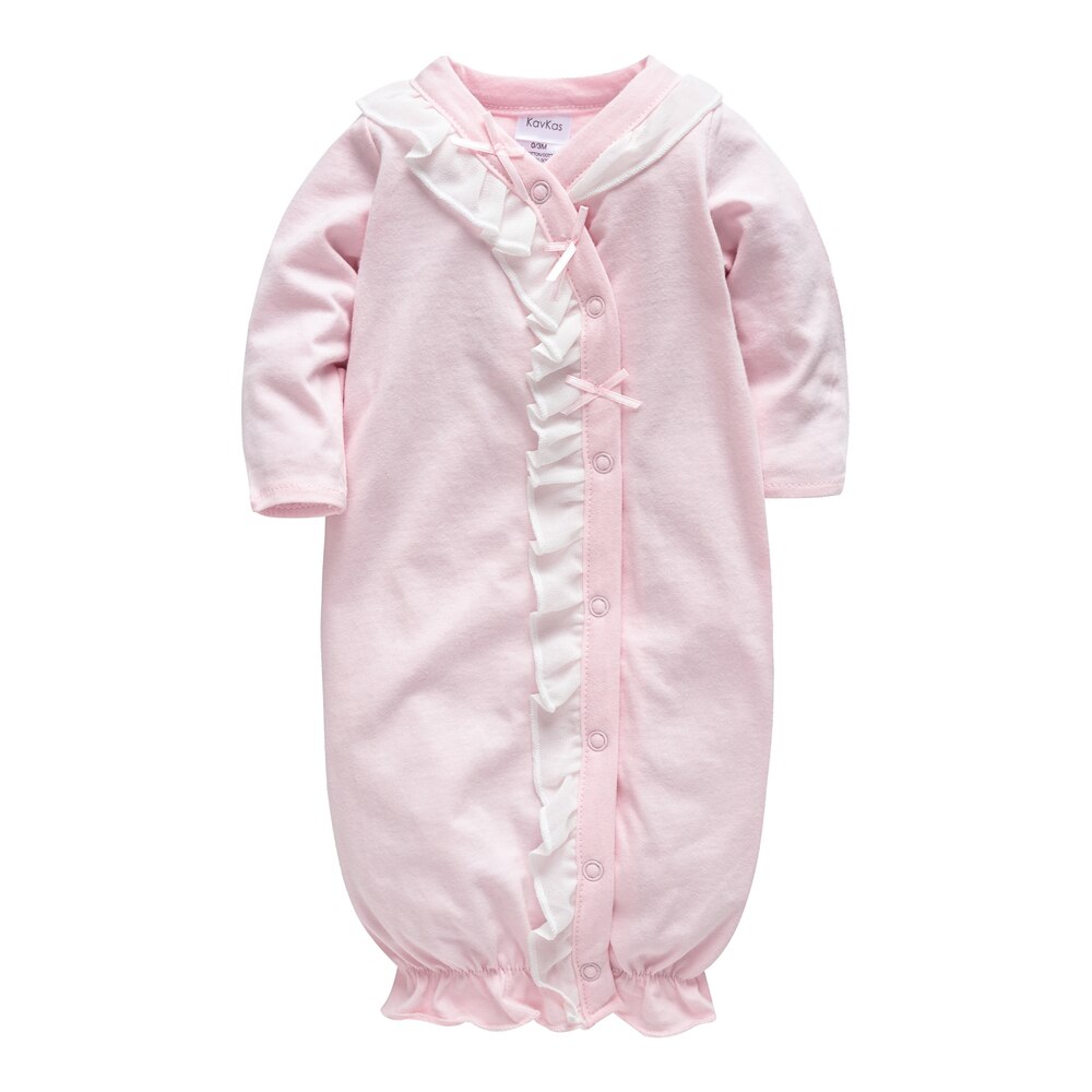 Kavkas-vêtements De nuit pour bébés | Col rond à manches longues, en coton, rose, barboteuse à boutons pour bébés filles 3m 6m 9m Roupa De Bebes