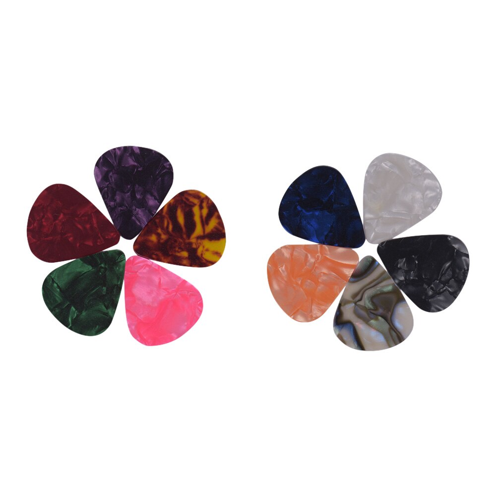 Unids/pack de 100 púas para guitarra de celuloide para bajo guitarras acústicas eléctricas (colores y grosor 0,46mm/0,71mm/0,96mm aleatoria): 10pcs