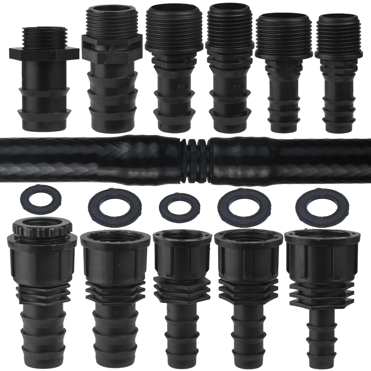 Système d'arrosage goutte-à-goutte pour jardin, adaptateur de tuyau PE 16mm 20mm 25mm, coude en T barbelé vers connecteur à filetage mâle femelle 1/2 "3/4"