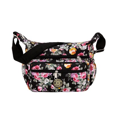 Floral Shoulder Bag Printing Rose Messenger Bag Rural style 100% Cotton Canvas Crossbody Bag for Women Lightweight Cute Hobos: Black