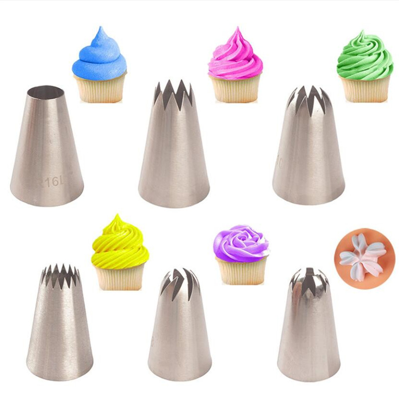 6 Stuks Grote Icing Piping Nozzles Voor Decorating Cake Bakken Cookie Cupcake Piping Nozzle Rvs Pastry Tips Cupcake