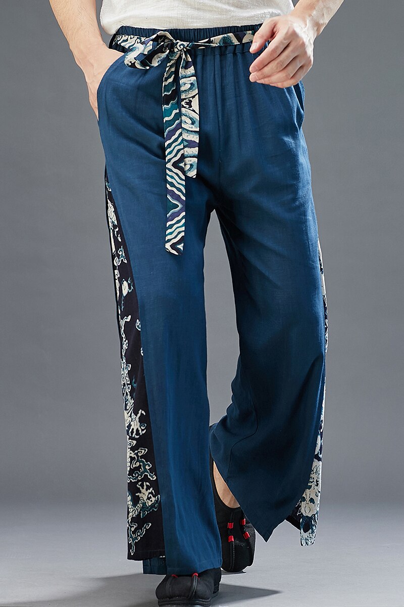 Chino pantalones de harén de los hombres dragón Oriental-pierna Retro de algodón de lino de carga pantalones holgados sueltos de encaje pantalones de Kung Fu