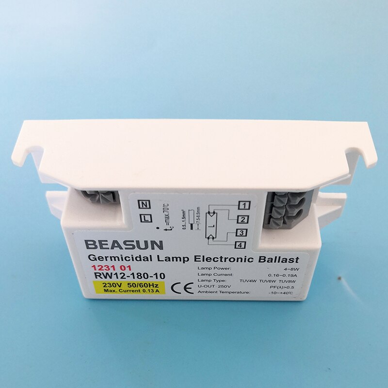 RW12-180-10-Lámpara germicida UV, 120V, 230V, 4W-8W, balastro electrónico para lámpara TUV4W, TUV6W, TUV8W