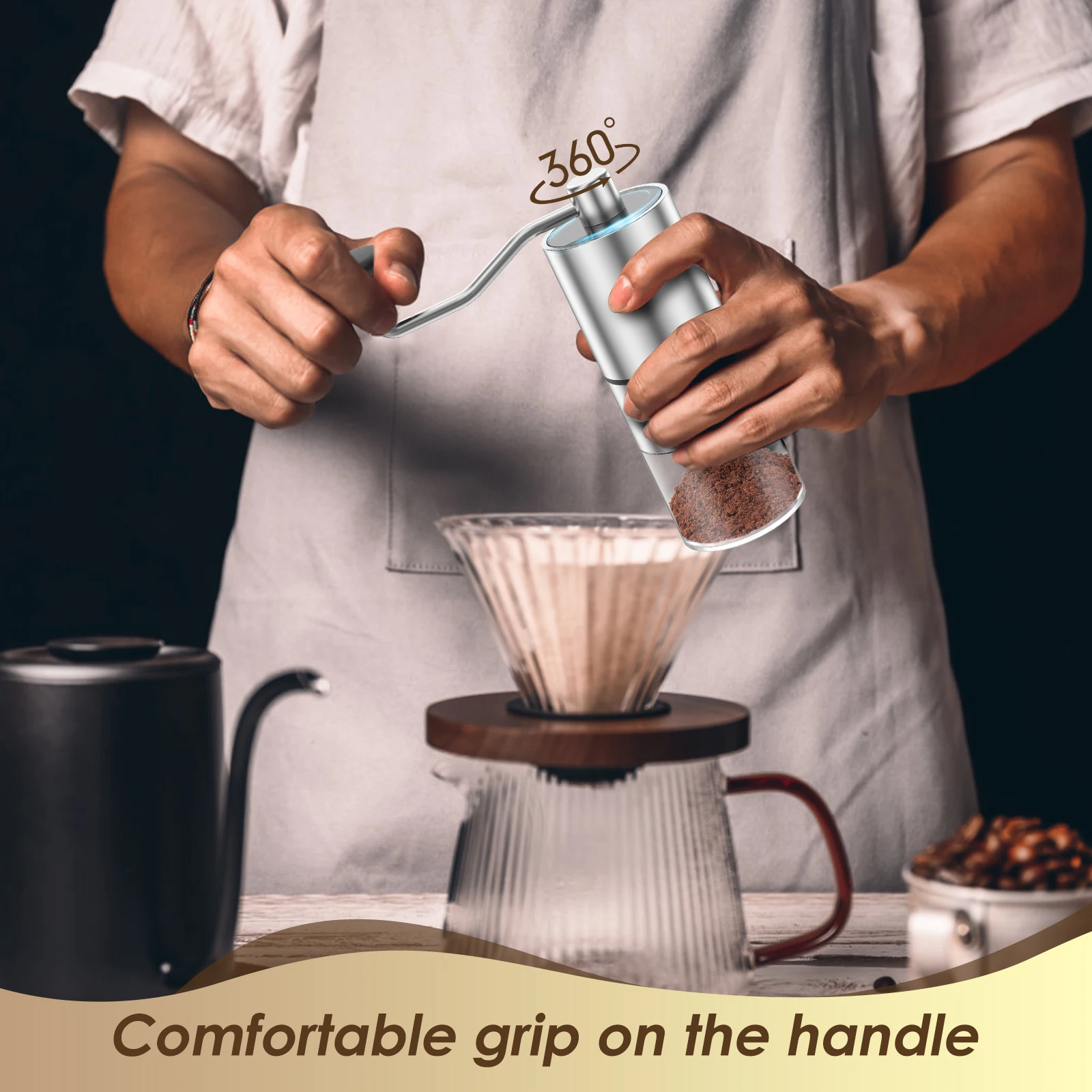 Manual Coffee Grinder, Stainless Steel Conical Burr Portable Mill for Espresso to French Press Coffee Hand Grinder