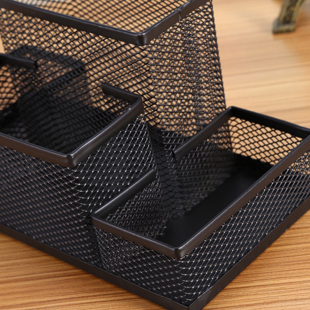 Zwart Cube Metalen Stand Mesh Stijl Pen Potlood Heerser Houder Bureau Organizer Opslag