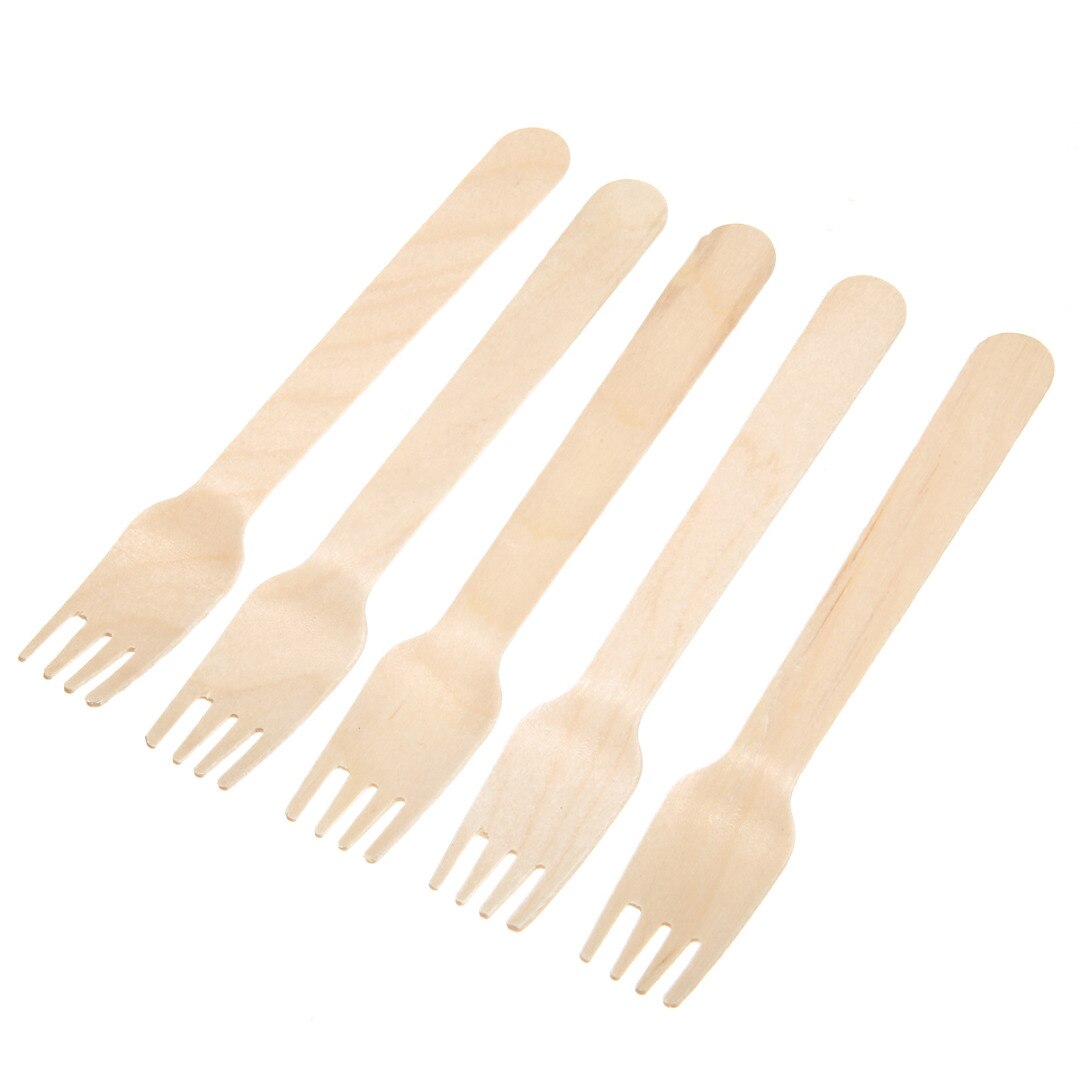 Wooden Disposable Cutlery Forks Spoons 100Pcs Party Dessert Utensils Tableware Wooden Fork Flatware Wood Cutlery Pitchfork