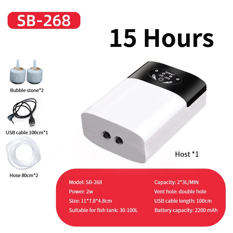 Power Luchtpomp Compressor Voor Aquarium 8800Mah Ultra Stille Draagbare Aquarium Accessoires Usb Opladen Zuurstof Pomp: SB-268