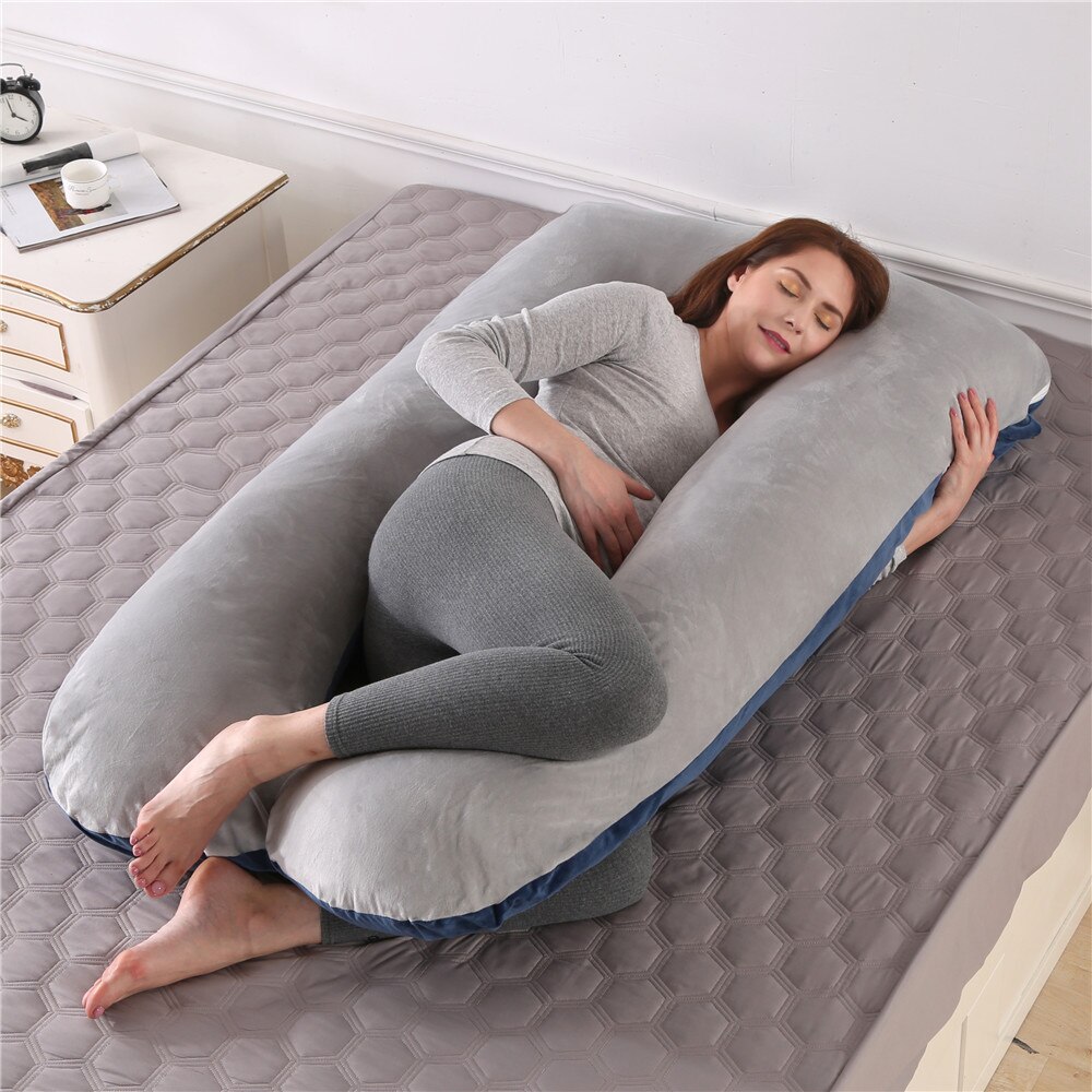 Pregnant Pillow Women Body 100% Cotton U Shape Maternity Pillows Pregnancy Side Sleepers Pillow for Pregnant Women: Plush-Navy-Grey
