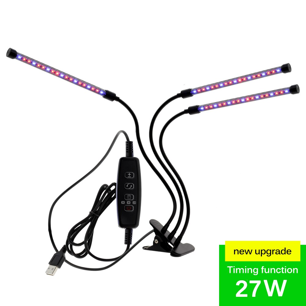 Luz LED de cultivo con Clip Flexible de 360 grados, fuente de alimentación USB, luz LED de escritorio para crecimiento de plantas.: 27W