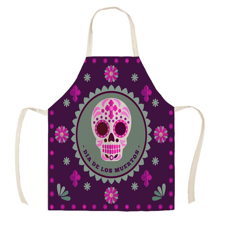 Women Kitchen Apron Cotton Linen Halloween Skull Sleeveless Chef Cooking Aprons Kitchen accessories WQ1698: WQ169801 / 38x47cm Kids Size