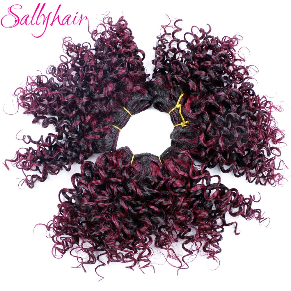 Sallyhair color degradado Afro Kinky crochet Pelo Rizado tejido negro mezclado Borgoña extensiones de pelo sintético 3 pc/lot Weavings de pelo