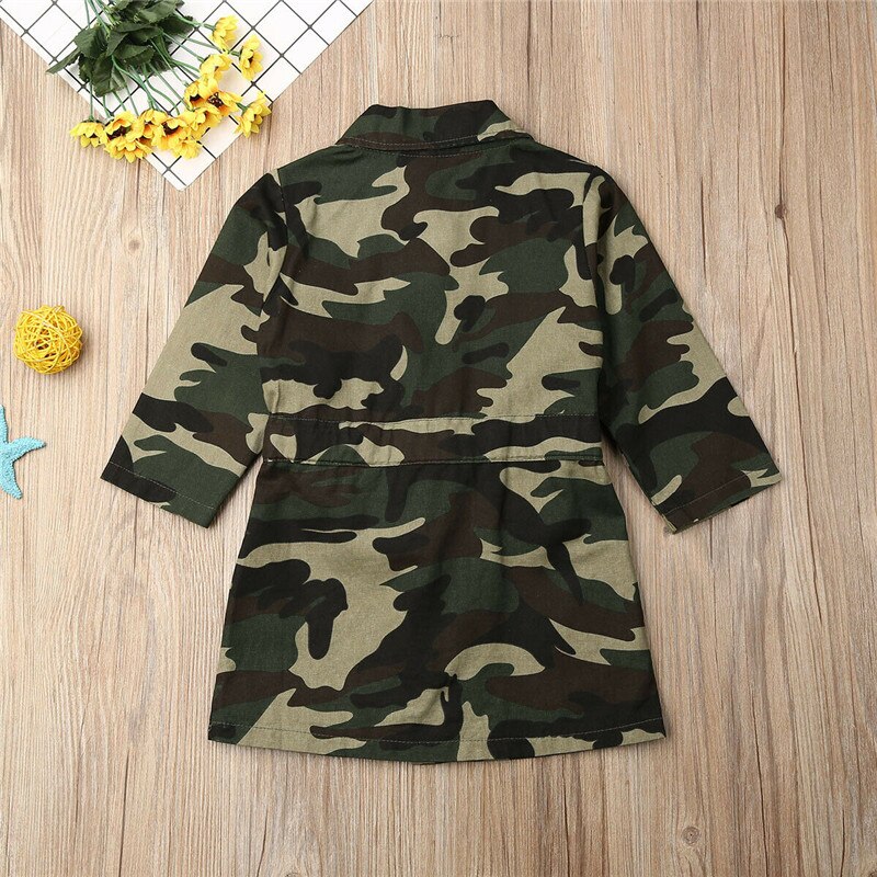 Barn jacka barn småbarn bebis flicka långärmad kamouflagejacka casual camo lång knärock ytterkläder