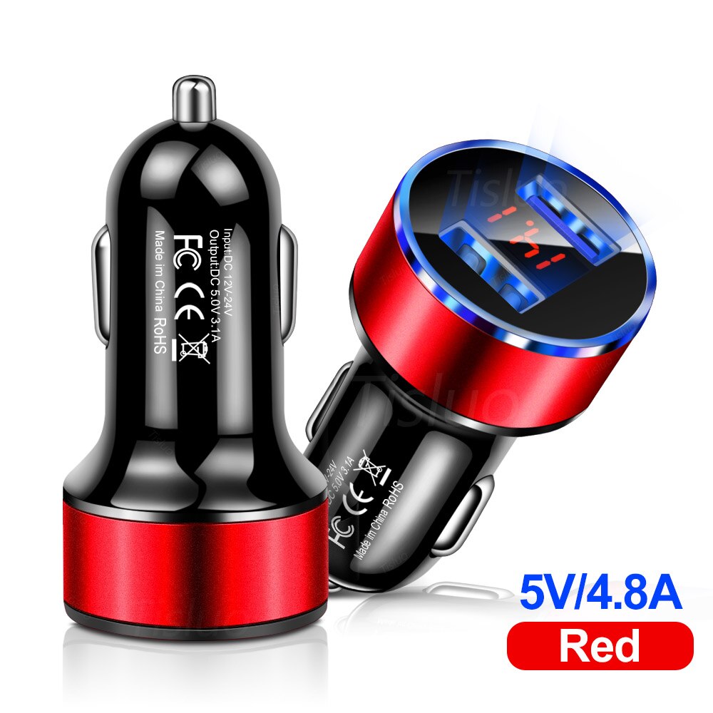 4.8A Car Charger Mobile Phone Fast Charging Adapter in Car with LED Display Quick Charge Universal Dual USB Car Charger: Rred