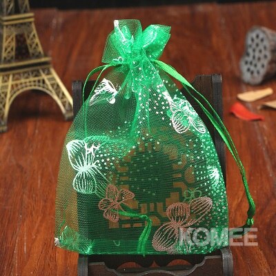 500pcs/lot 11x16cm Butterfly Organza Bags For Christmas Year Wedding Decoration Candy Package Pouches: Green