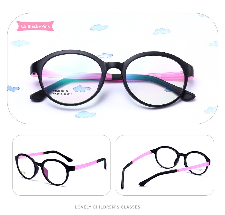 TR90 Silicone Flexible Kids Eyeglasses Frames Boy Girl Cute Optical Myopia Clear Brand Children Glasses Frame Matte Spectacle: C5 Black Pink