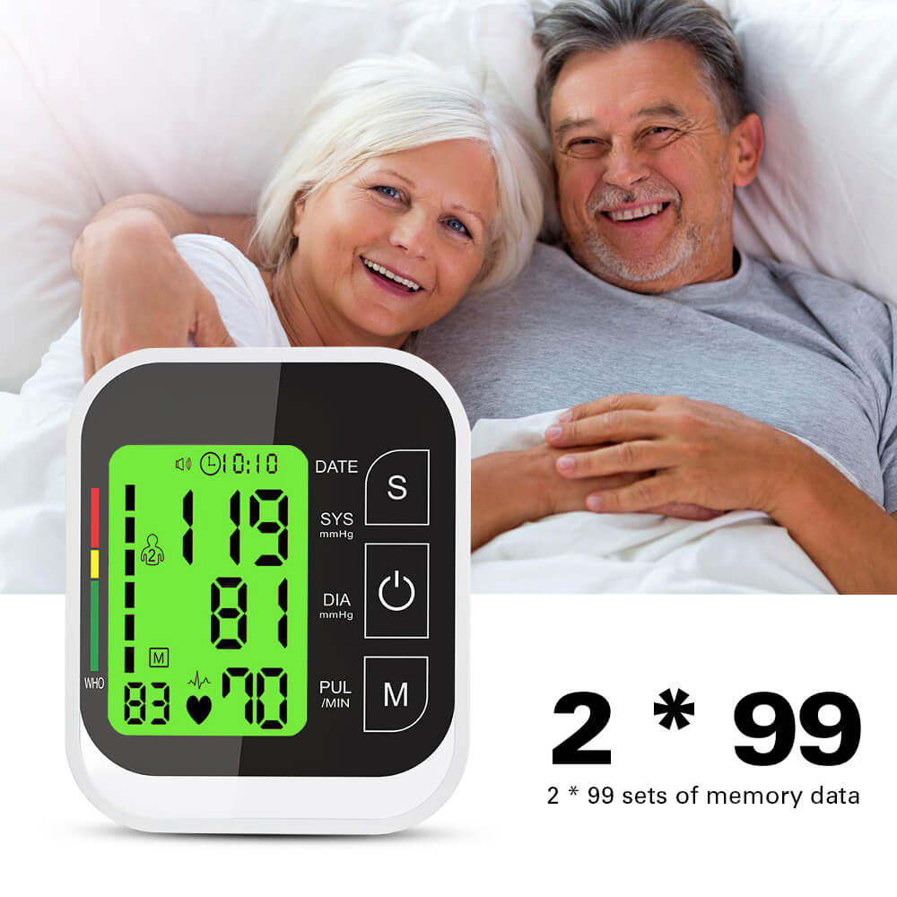 OLIECO USB Monitor automático de presión arterial brazo medidor de pulso Digital tonómetro LCD esfigmomanómetro 2 Persona memoria voz en Inglés