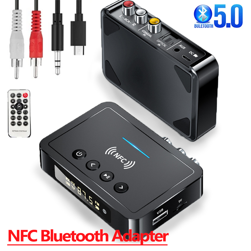 Bluetooth 5.0 Empfänger Absender FM Stereo AUX 3,5 mm Klinke RCA Optisches NFC Audio- Drahtloser Bluetooth-Adapter Fernbedienung TV