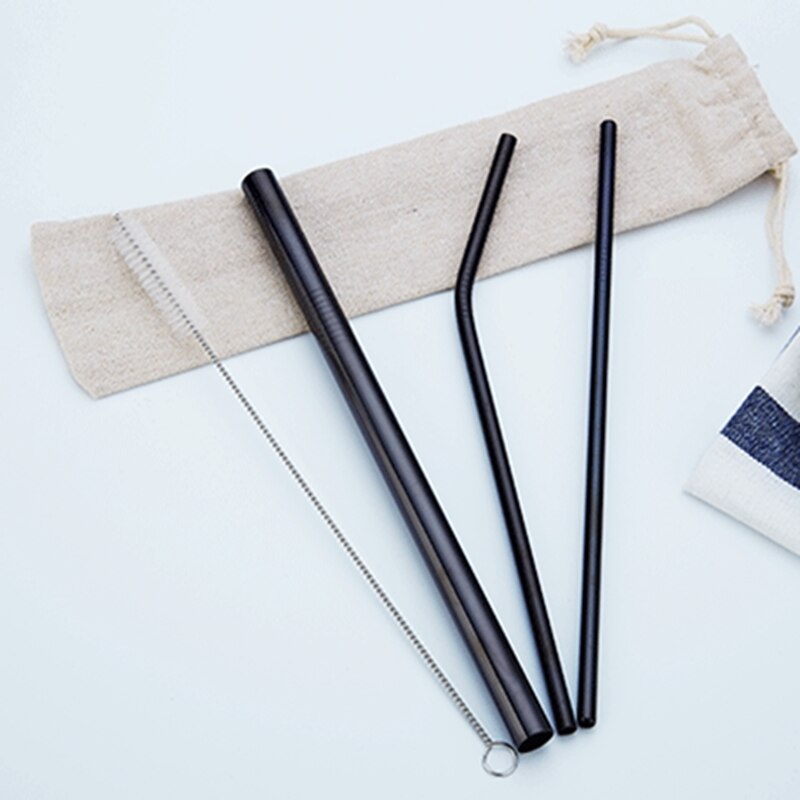 Reusable Straw Boba Tea Wine Bubble Tea Metal Straw Eco Friendly Products Stainless SteelStraws Cleaning Brush Bar Accessories: black