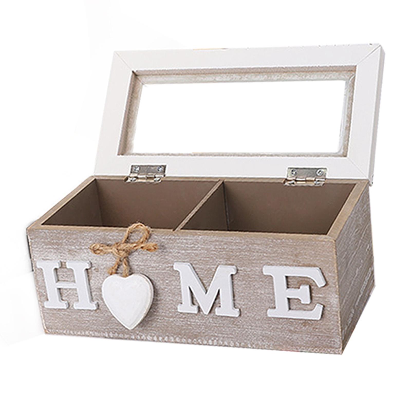Rectangular Wooden Tea Storage Box with Viewing Window Desktop Container Jewelery Box for Sugar