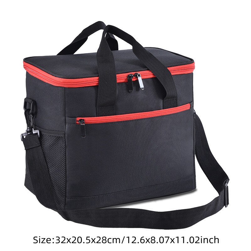 Portable Thermal Cooler Bag Picnic Food Beverage Drink Fresh Keeping Organizer Insulated Lunch Box Zipper Tote Accessories Case: Black C