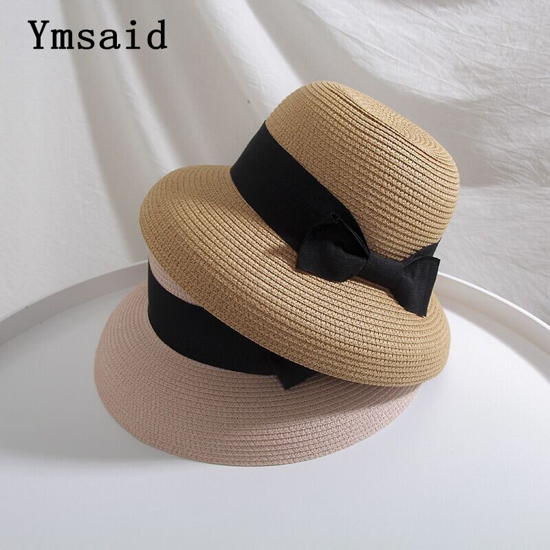 Hepburn Style Sun Hats Bucket Cap For Women Summer Straw Hat Big bow Female Beach Hat Panama Hats Chapeu Feminino
